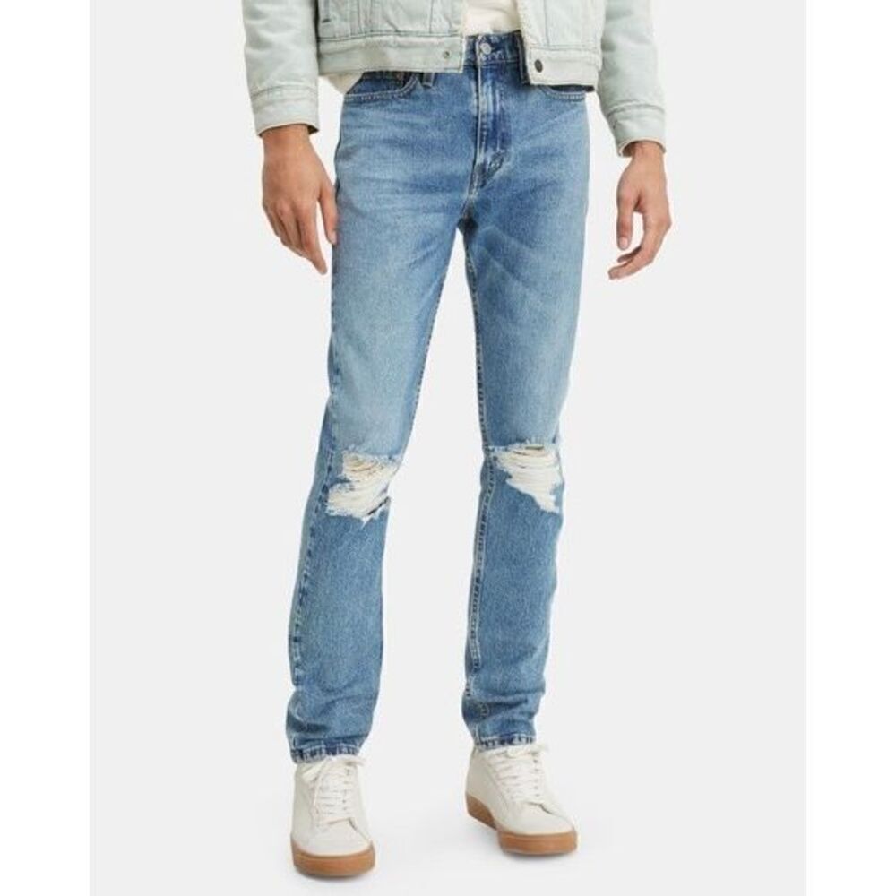 Mens Levis 510 Light Rinse Distressed Knee Stonewashed Skinny Jeans - Sz 33 x 30